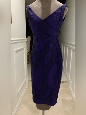 Elegant Versace Purple Jacquard V Neck Bodycon Dress Size 38